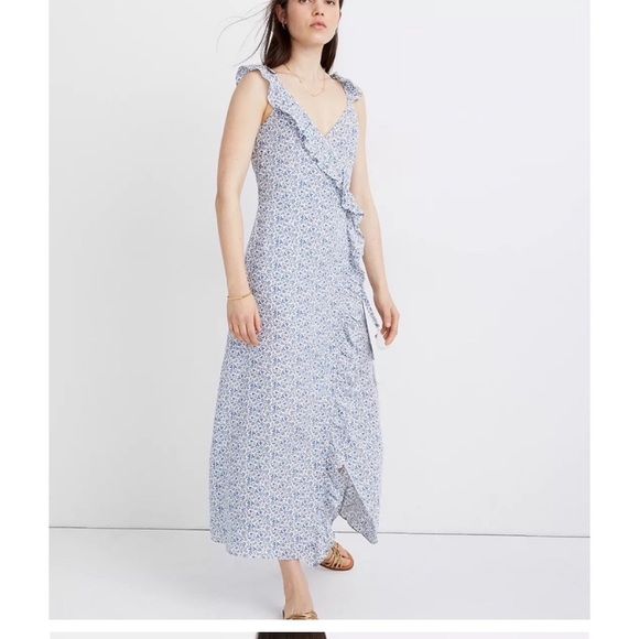 Madewell faux wrap dress with ruffle detail. Bold blue/red (perfect for the 4th) - Picture 2 of 6